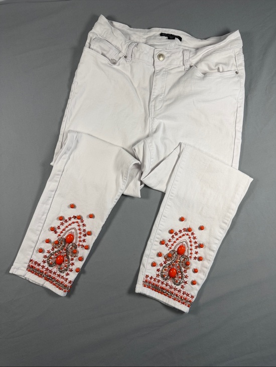 Boston Proper Denim - Boston Proper White Beaded Orange Stone Embellished Stretch Ankle Jeans Size 12
